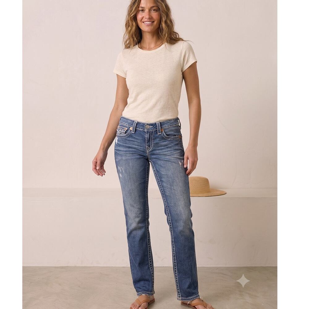 Big Star Bootcut Jeans Womens 29R Blue Denim Thick Contrast Stitch Distressed